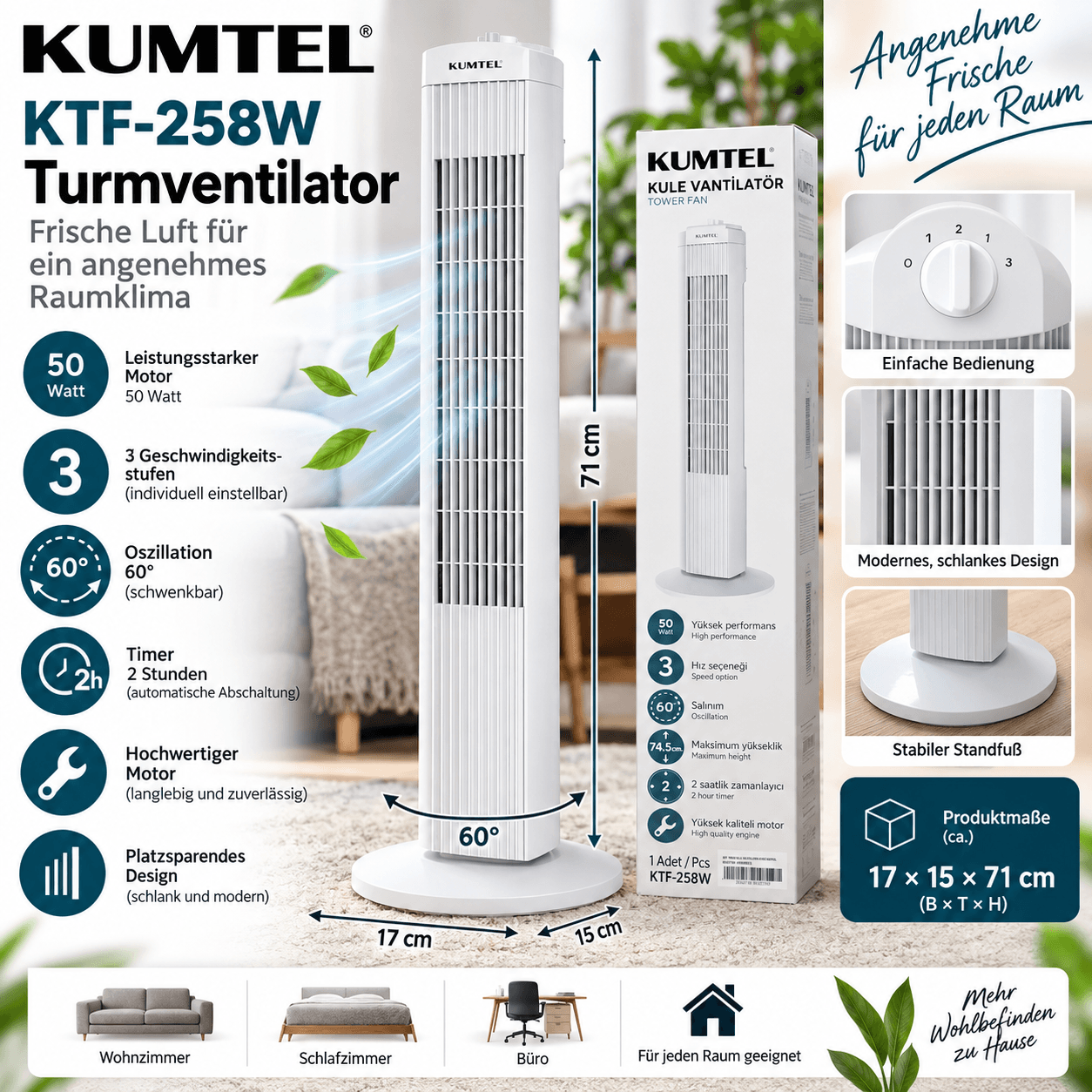 Kumtel Kule Vantilatör Tower Fan