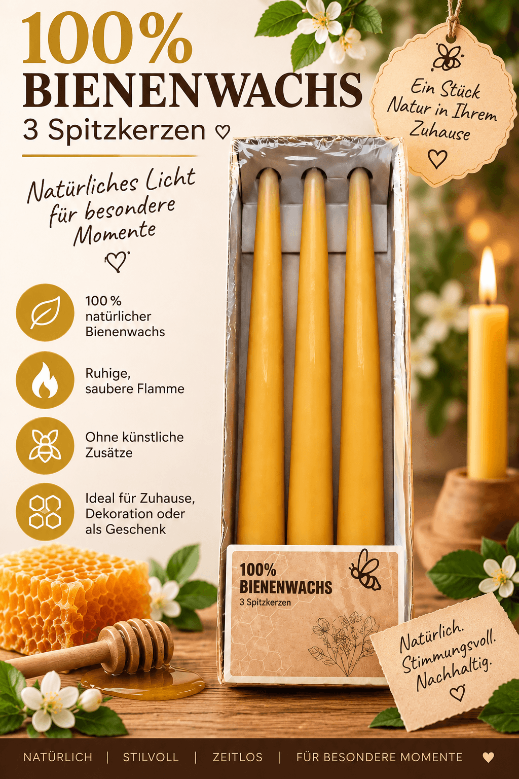 Bienenwachs-Spitzkerzen